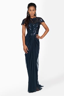 Paillette Lace and Tulle Gown in Navy