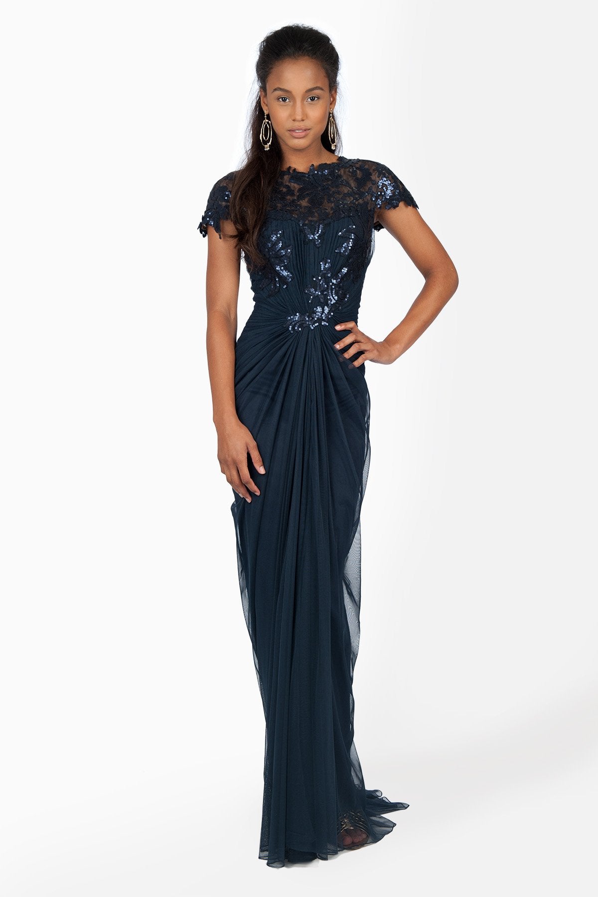 Paillette Lace and Tulle Gown in Navy