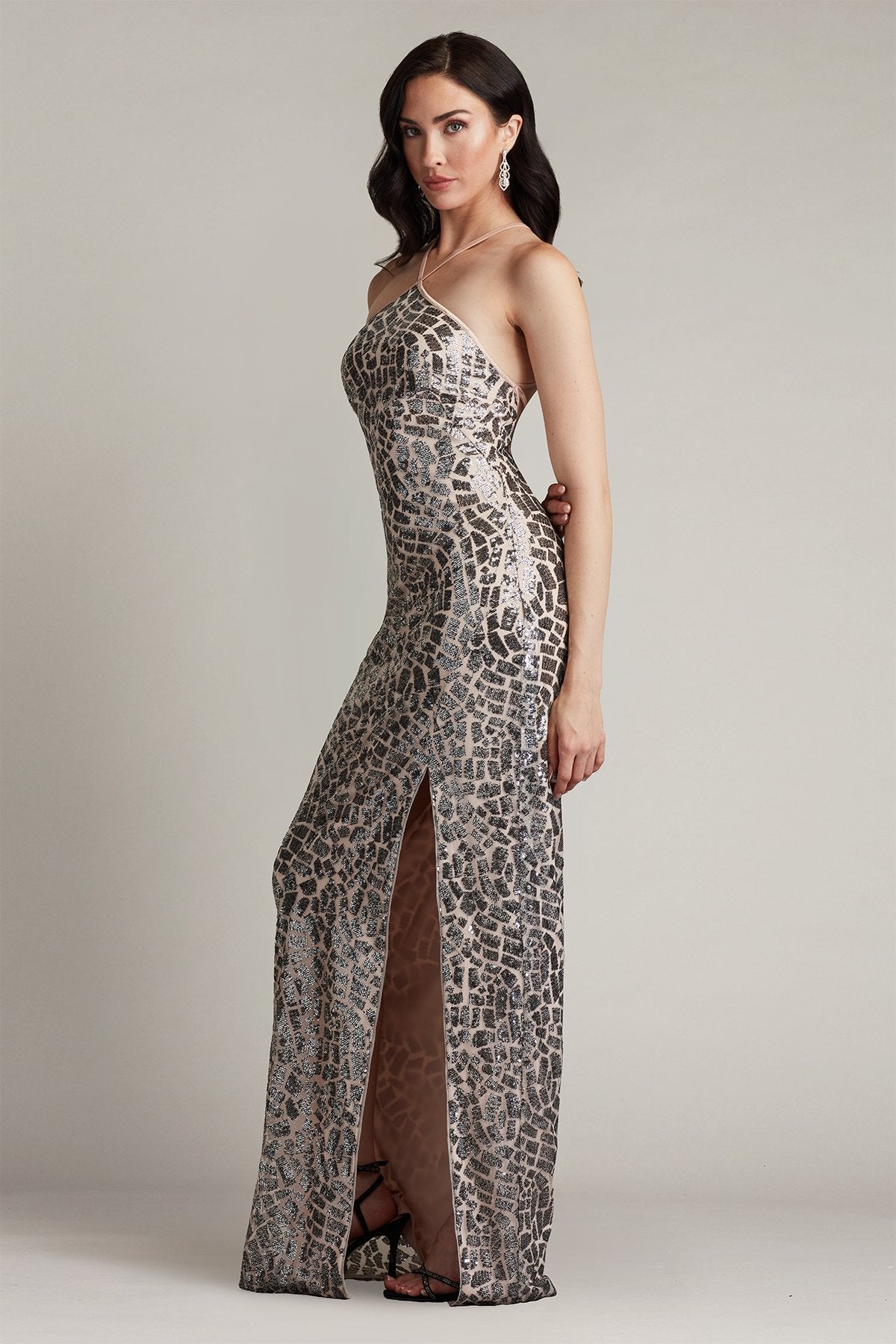 Koda Animal Sequin Halter Gown