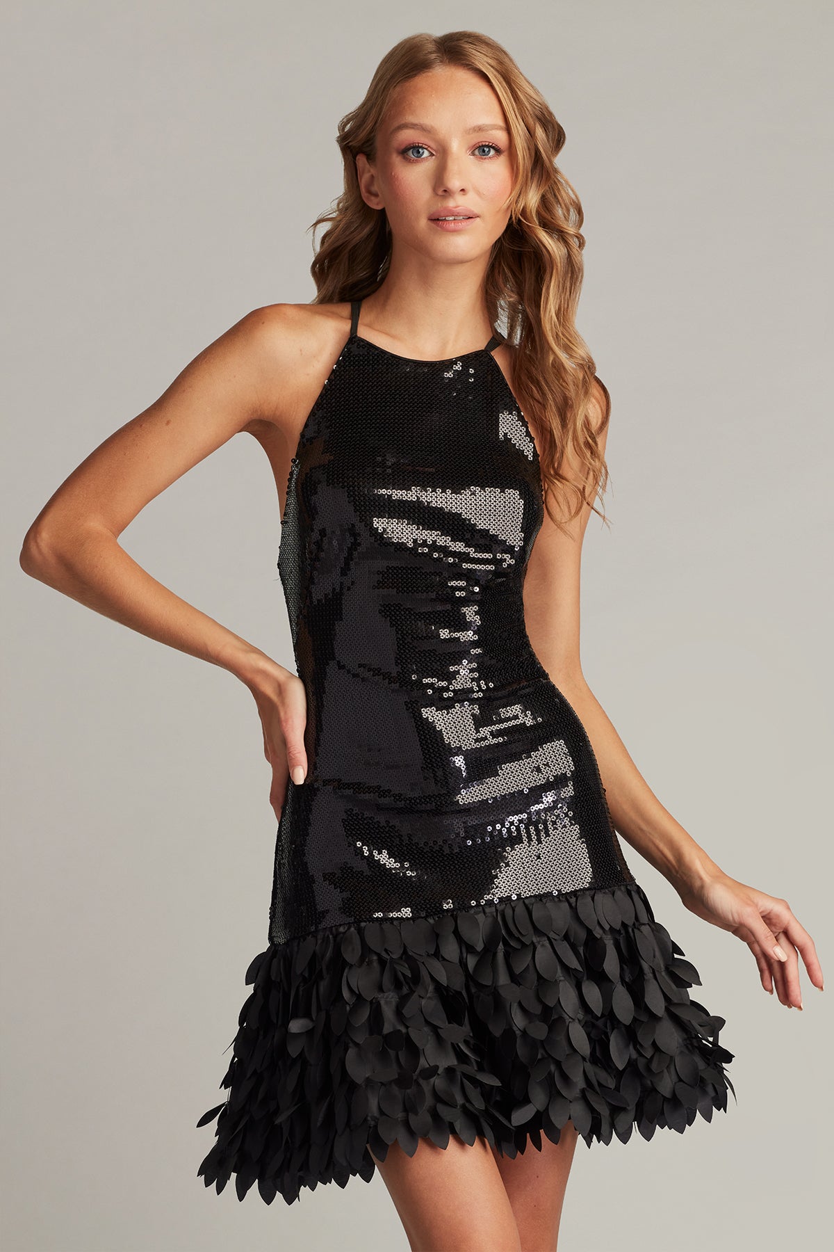 Leni Sequin Petal-Hem Mini Dress