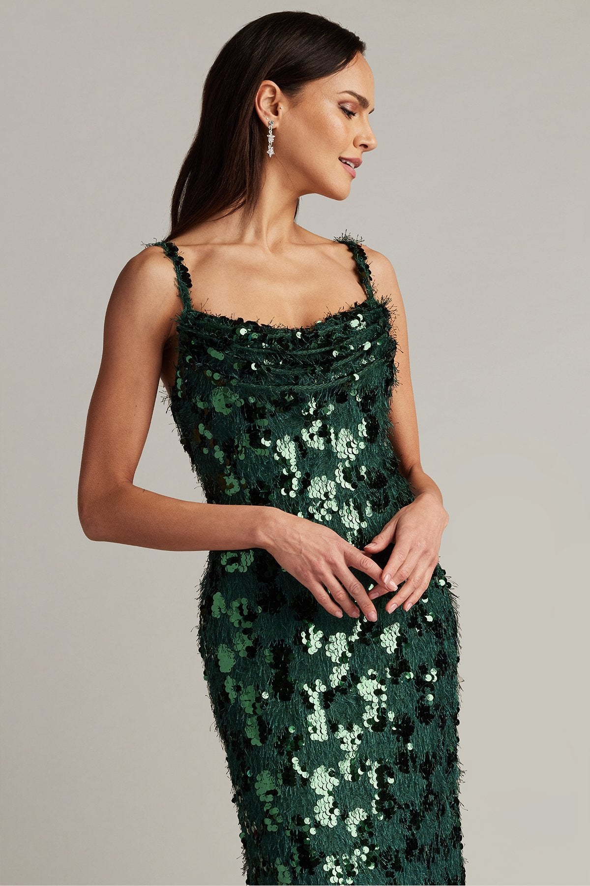Tinker Sequin Eyelash Fringe Gown