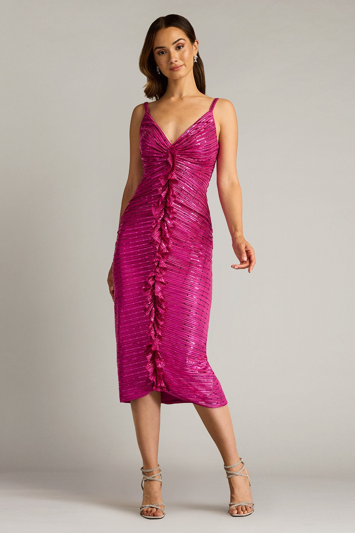 Abby Sequin Ruffle Midi Dress