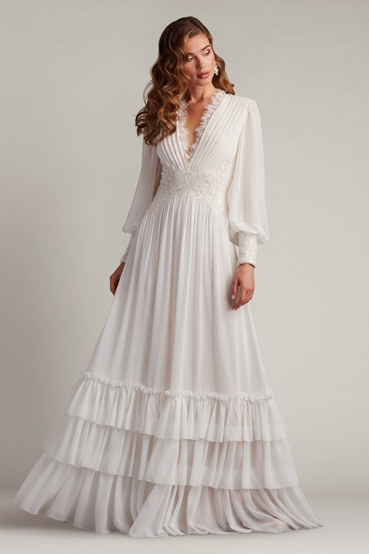Topanga Tiered Bishop Sleeve Gown