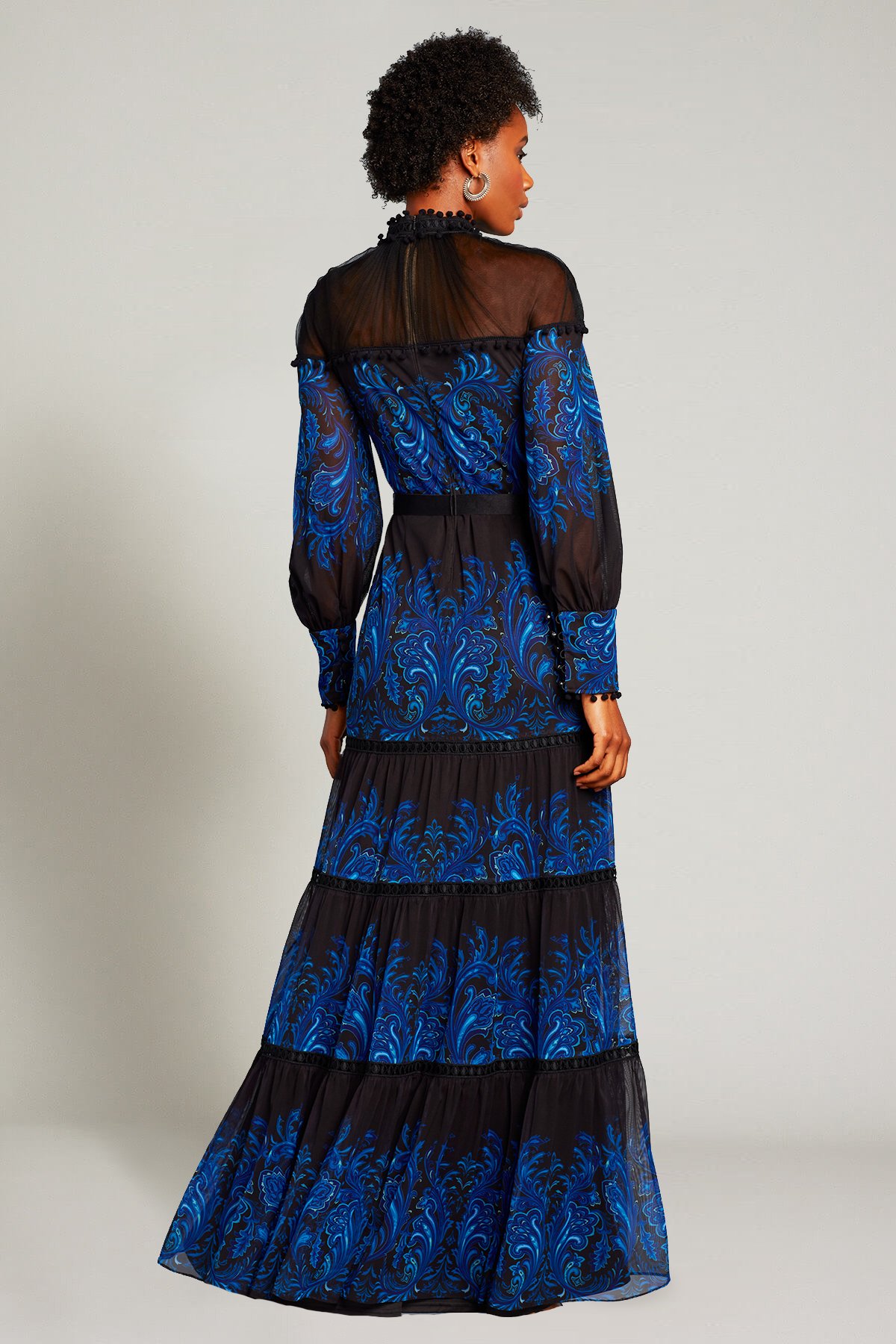 Ecrin Paisley-Print Illusion Gown