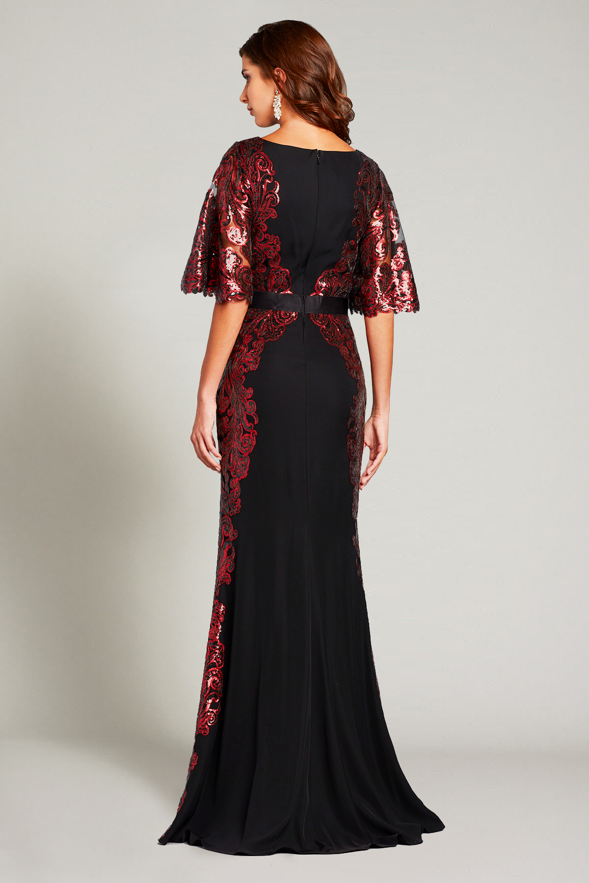 Zumra Sequin-Embroidered V-Neck Illusion Gown | Tadashi Shoji